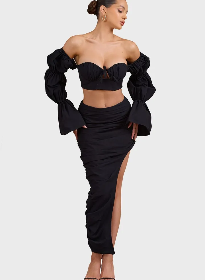 Puff Sleeve Bardot Crop Top