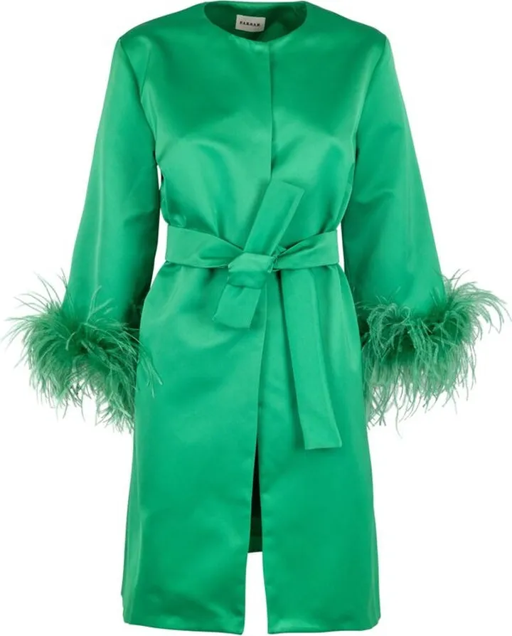 P.A.R.O.S.H. Feather-Trim Crewneck Belted Coat
