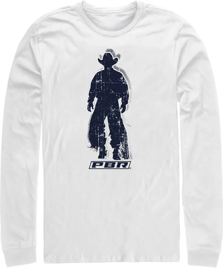 Men's Professional Bull Riders Distressed Cowboy Silhouette Long Sleeve Shirt - White - 2X Large