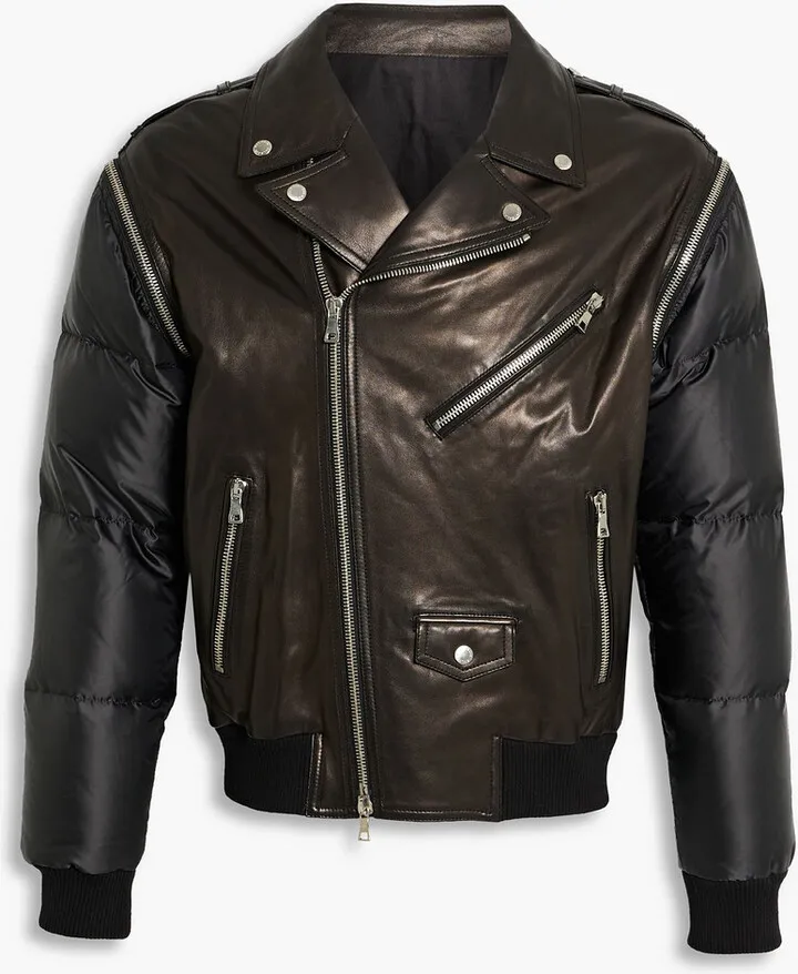 Quilted shell-paneled leather biker jacket