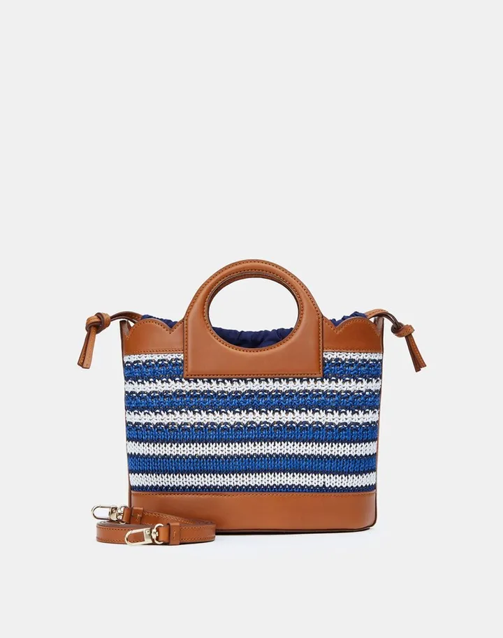 Stripe Raffia Vachetta Leather Basket Bagmini