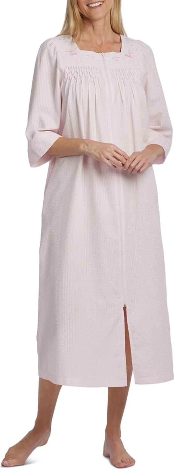 Miss Elaine Petite Long Zipper Seersucker Robe