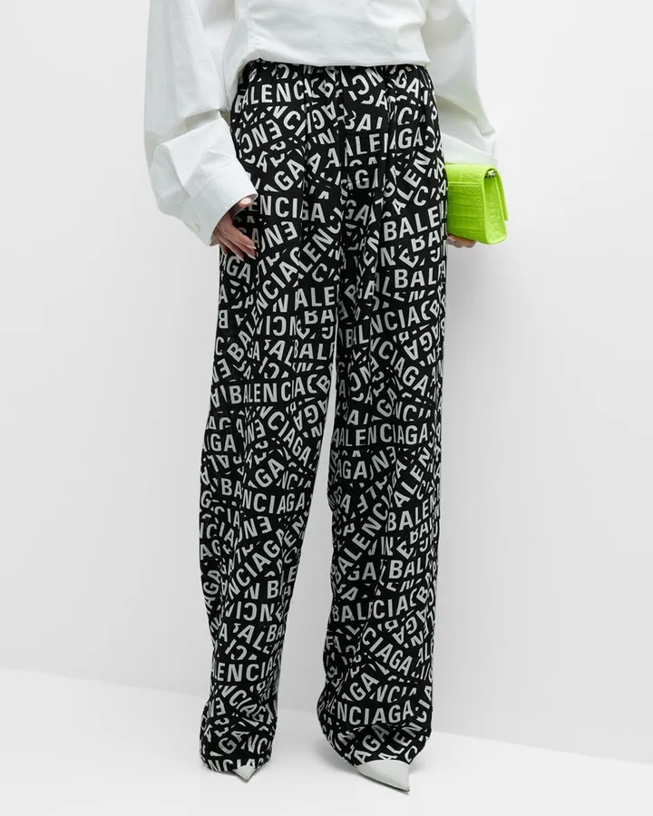 Logo Tape-Print Straight-Leg Pajama Pants