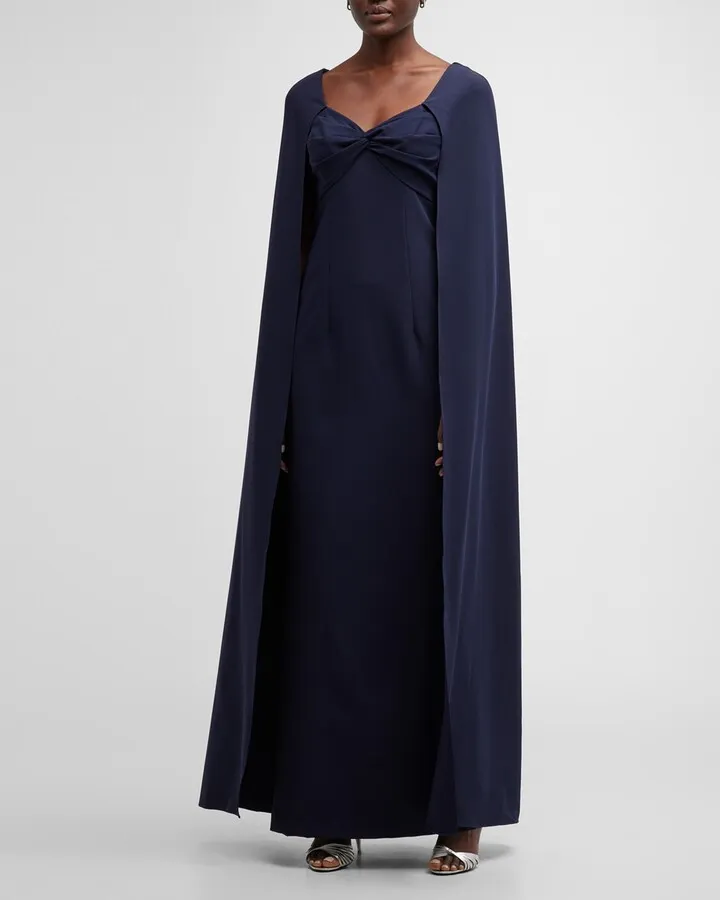 Twist-Front Sweetheart Cape Gown