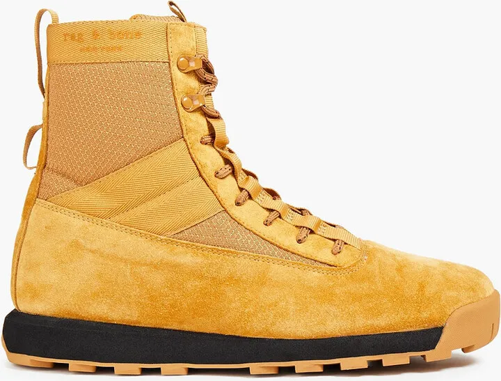 Mesh-paneled suede combat boots