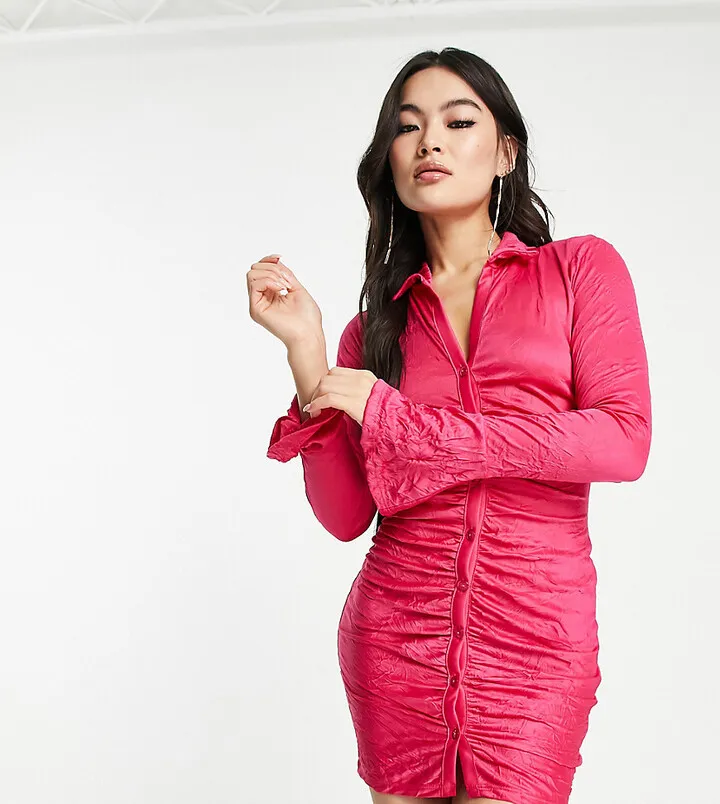 ASYOU crinkle shirt dress in pink