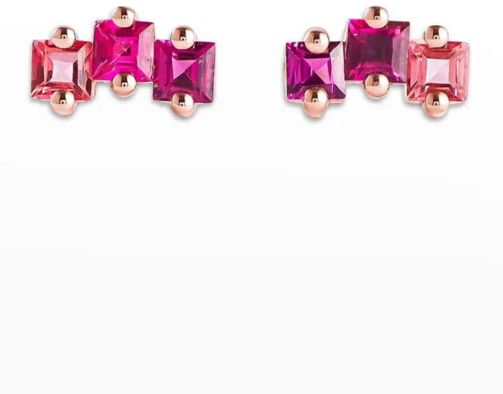14K Rose Gold Princess-Cut Earrings in Pink Mix