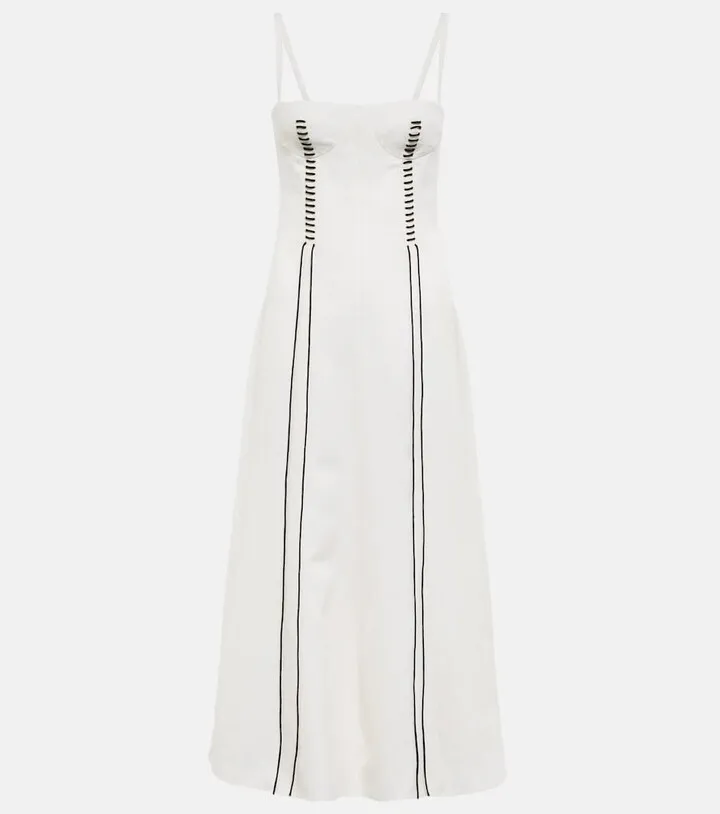 Wool and linen canvas midi dress