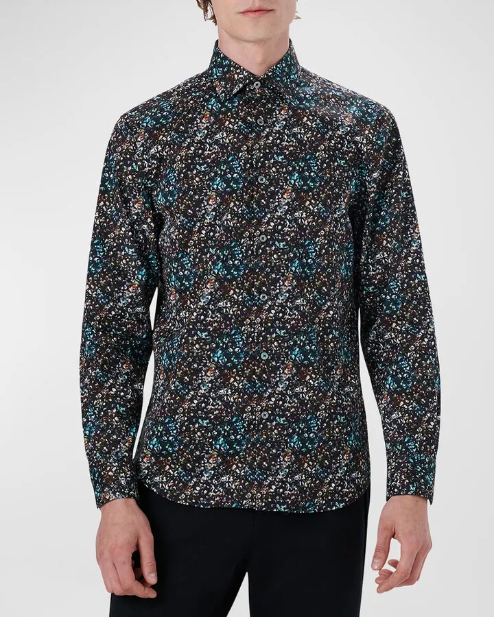 Men's Abstract-Print Stretch Sport Shirt