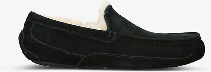 Ugg Mens Black Ascot Logo-embroidered Suede Slippers