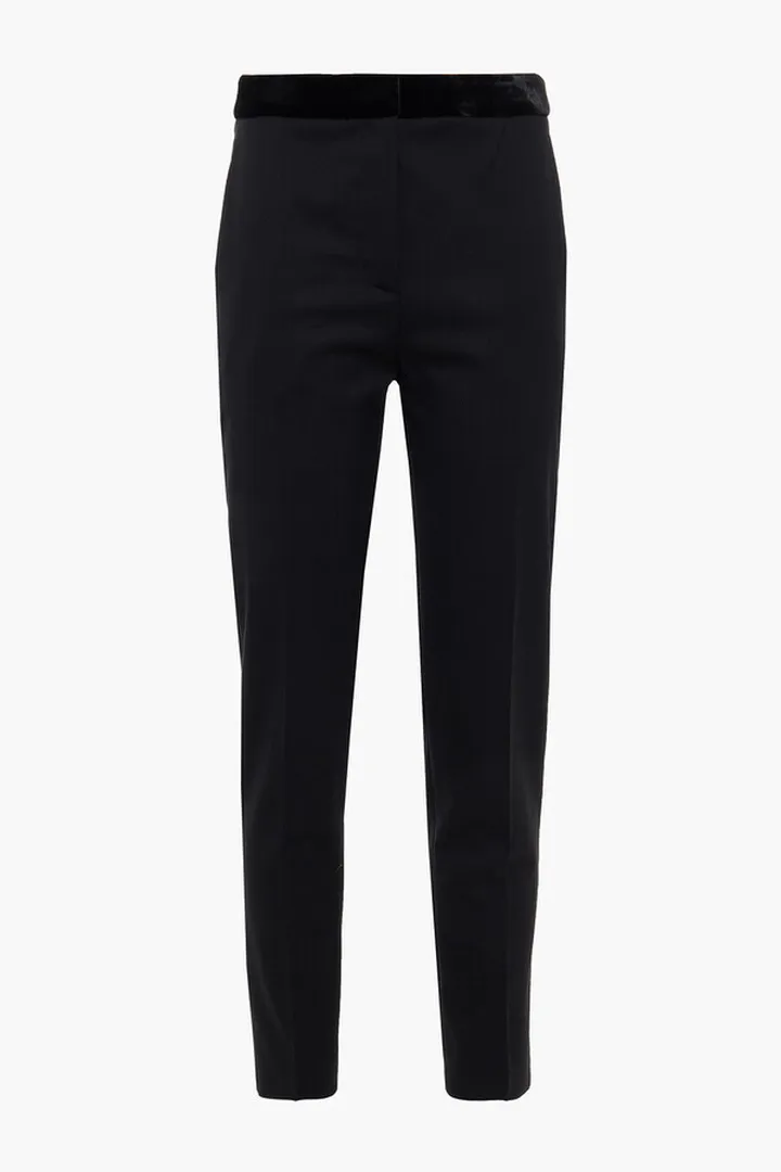 Voyou cropped velvet-trimmed twill slim-leg pants