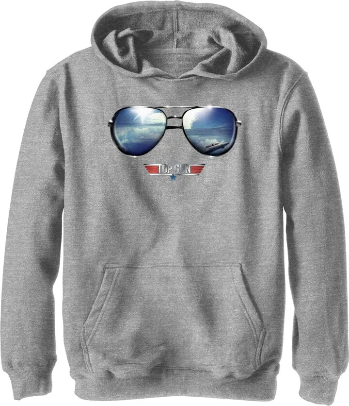 Boy's Top Gun Aviator Sunglasses Reflection Logo Pull Over Hoodie - Athletic Heather - X Large