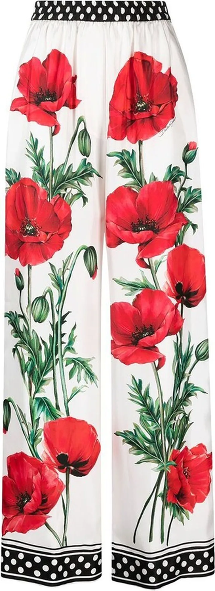 Poppy-Print High-Waisted Trousers