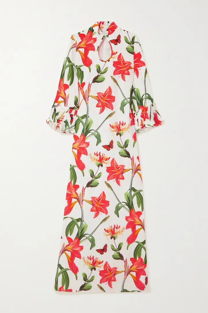 Andrew Gn - Cutout Floral-print Silk Kaftan - White