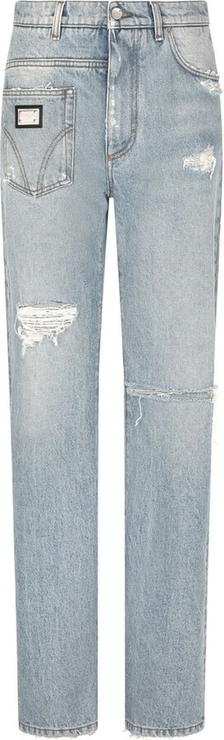 Distressed Straight-Leg Jeans