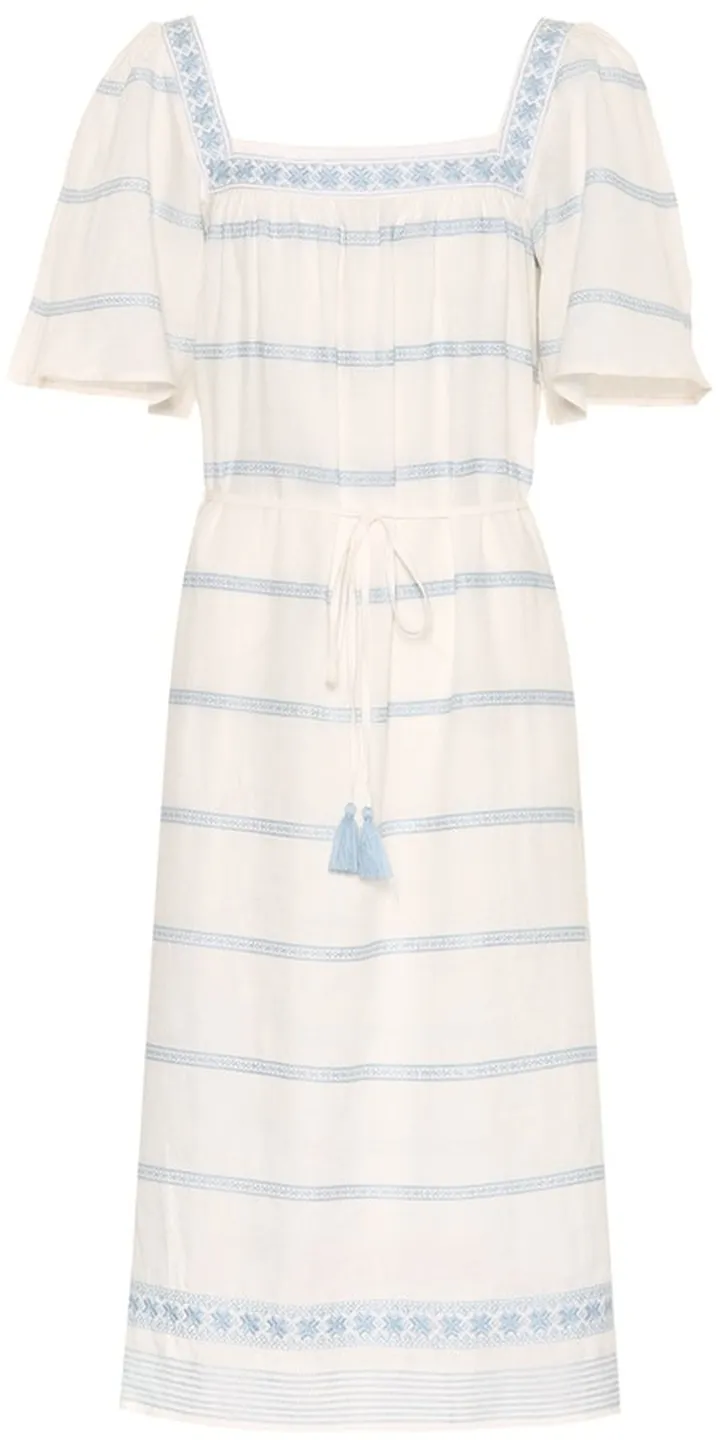 Embroidered linen and cotton dress