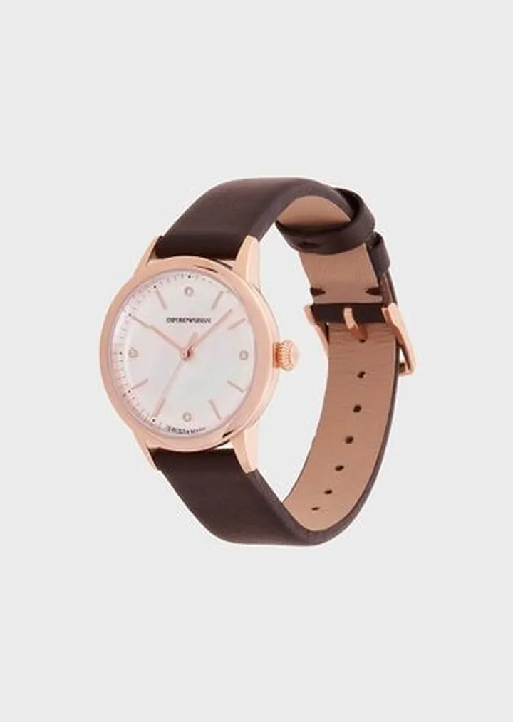 Swiss Made Automatic Brown Leather Watch