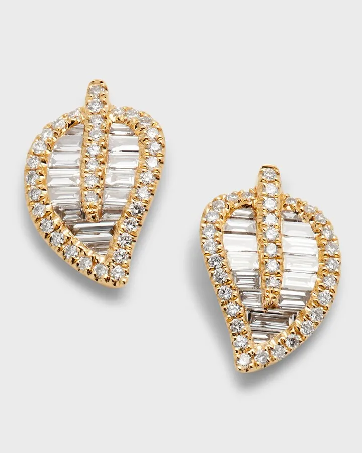 18k Gold Small Diamond Leaf Earrings