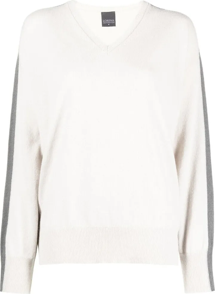stripe-detail V-neck jumper