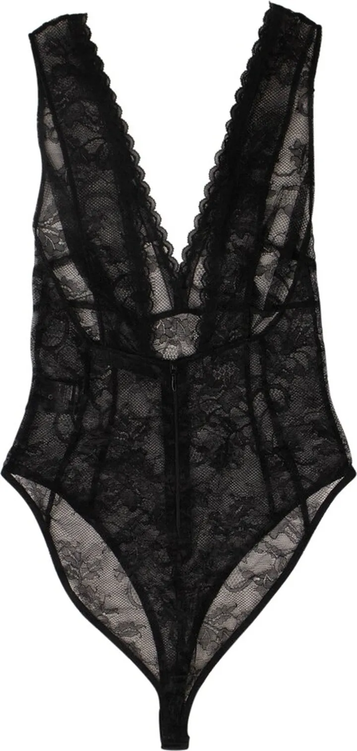 Black Scalloped Lace Bodysuit