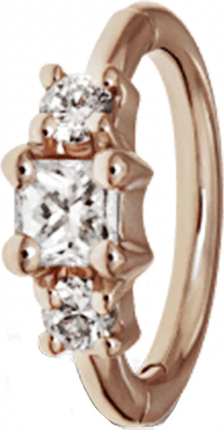 6.5mm 2mm Diamond Princess Rose Gold Single Hoop Earring