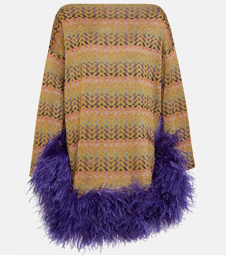 Lurex® feather-trimmed minidress