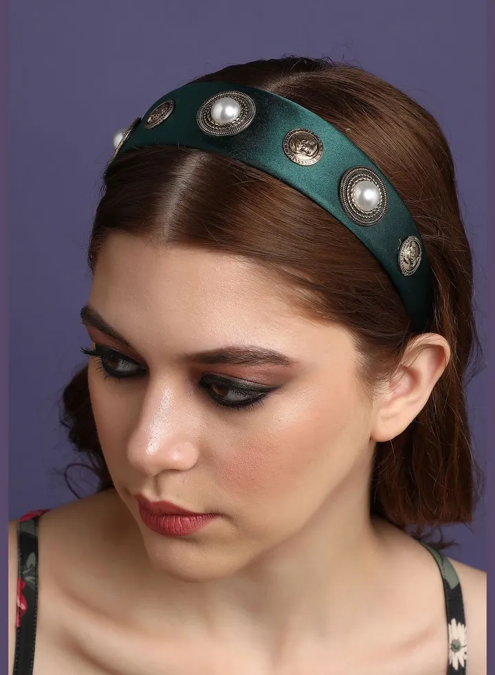 Trendy Western Wear Fabric and Metal Hair Band with Pearls For Women