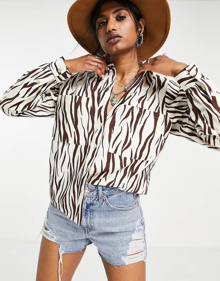 Topshop zebra boxy shirt in chocolate