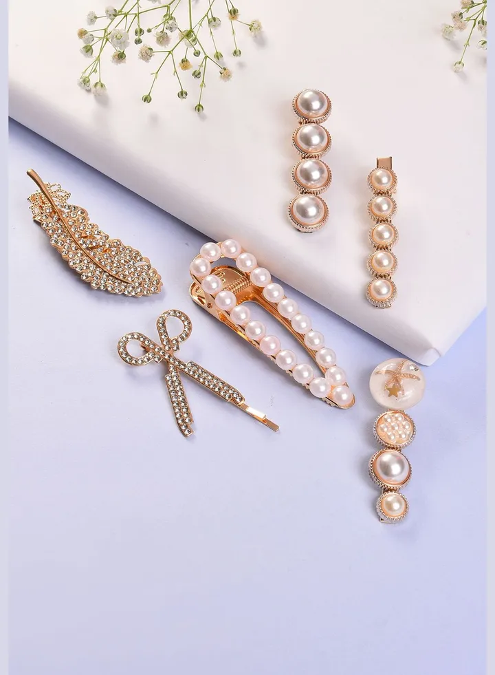 Pack of 6 Gold Plated Pearls Hair Pin