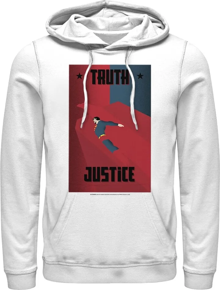 Men's Superman Truth & Justice Eagle Pull Over Hoodie - White - 2X Large