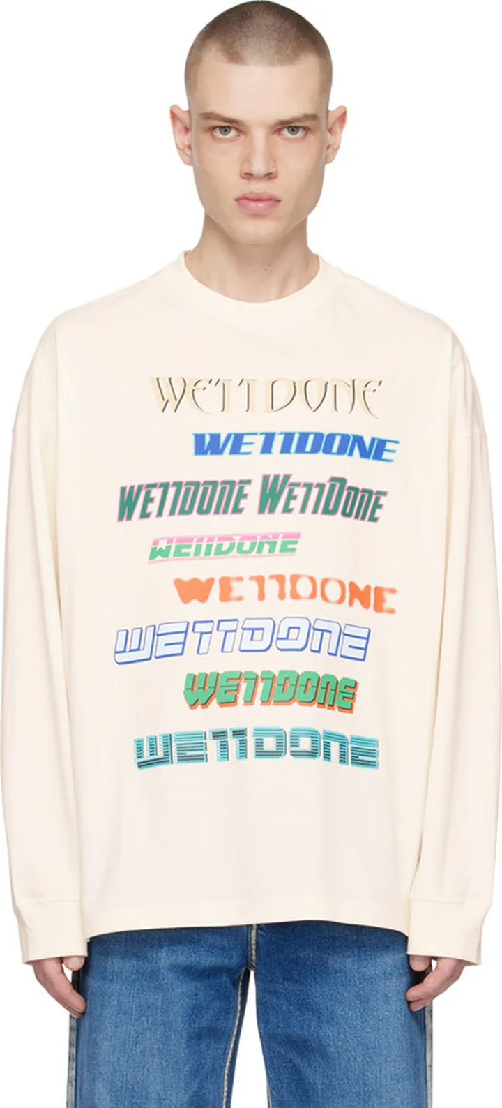 We11done Off-White Printed Long Sleeve T-Shirt