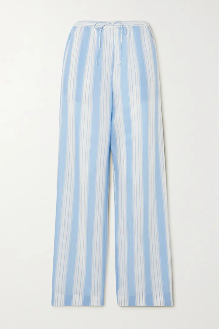 TOTEME - Striped Organic Cotton And Silk-blend Straight-leg Pants - Blue