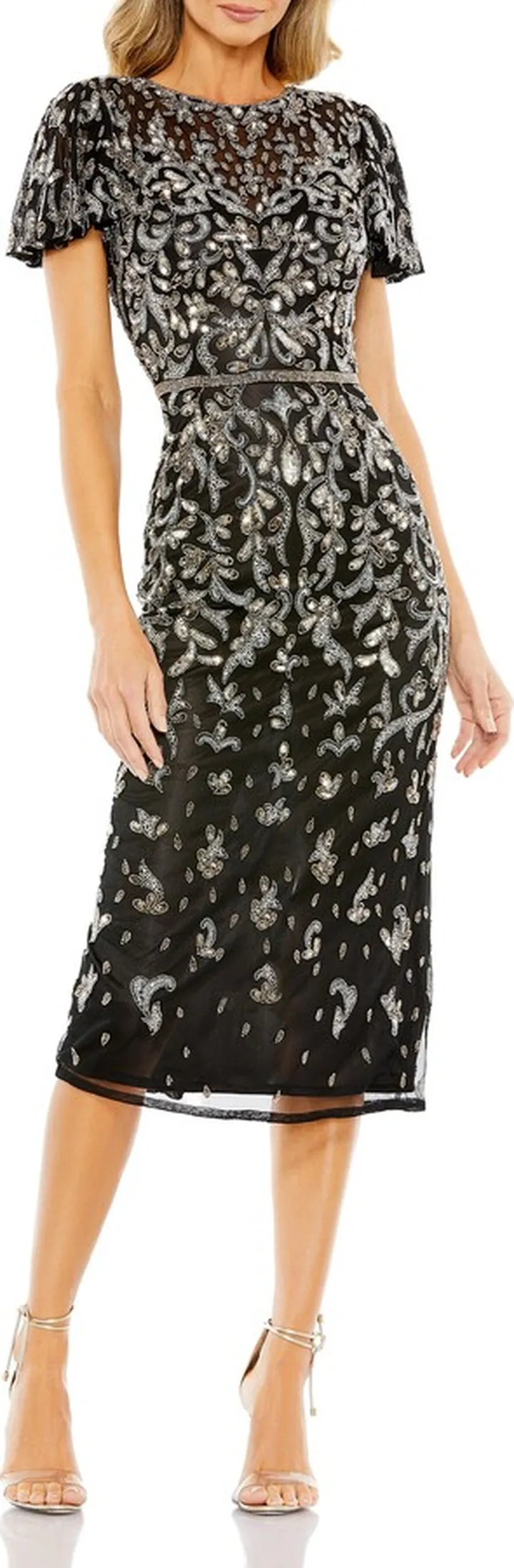 Beaded Tapestry Midi Sheath Dress
