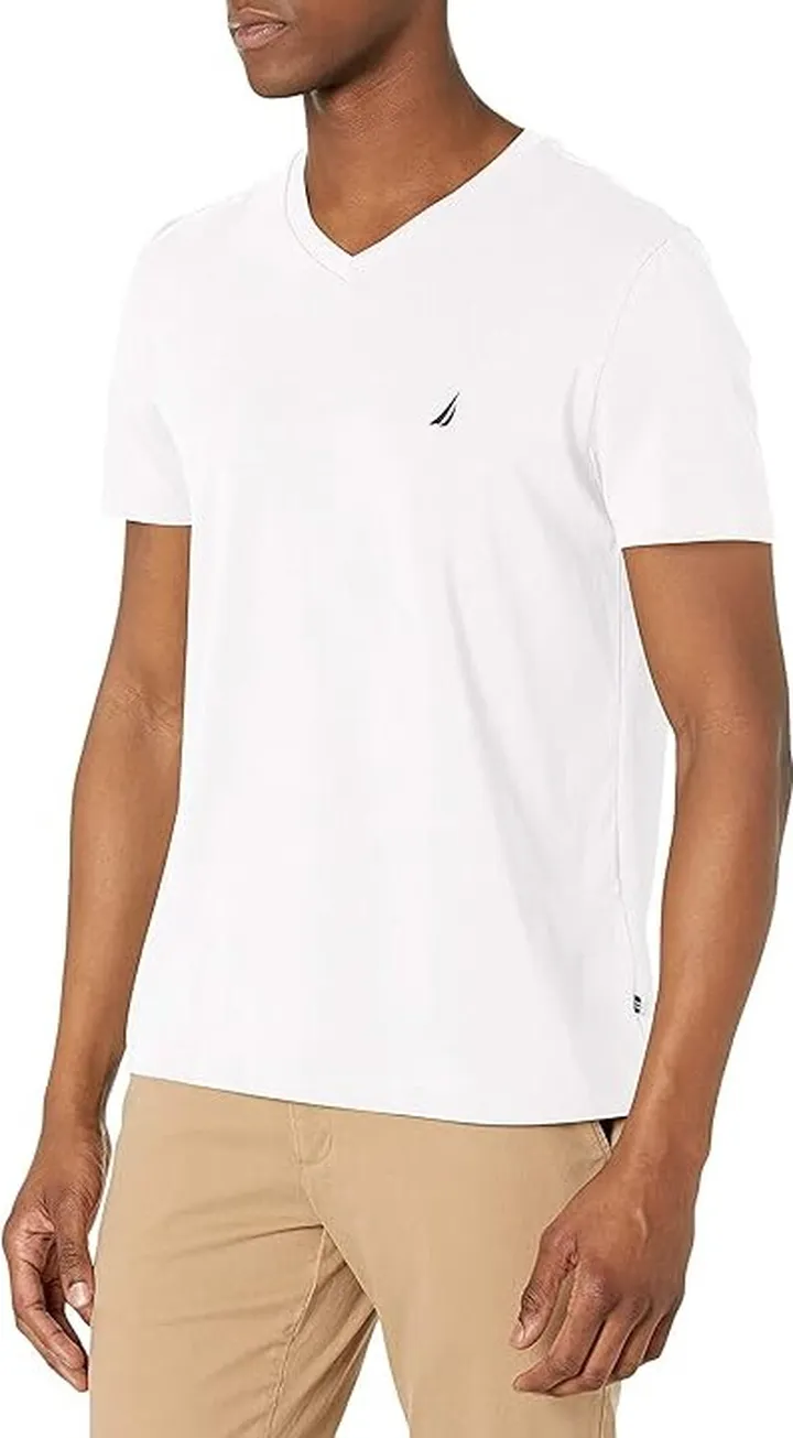Nautica Men's J-Class Logo V-Neck T-Shirt (Bright White) Men's T Shirt