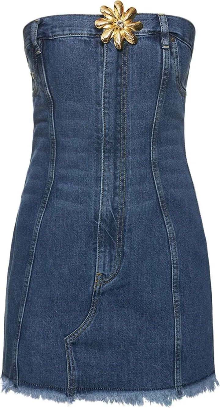 Mussel flower strapless denim mini dress