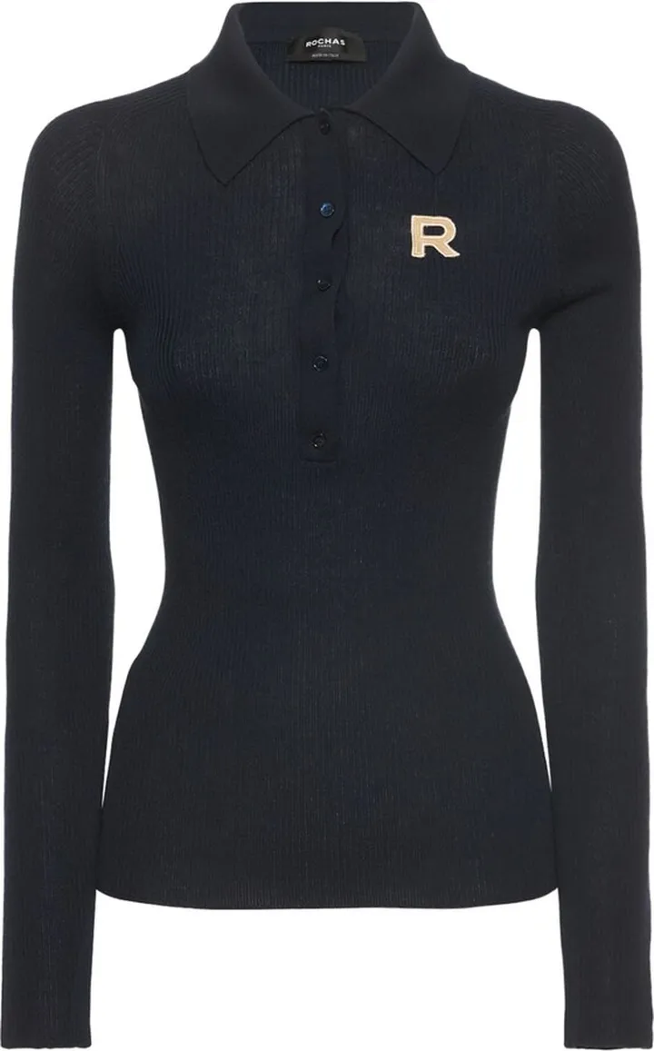 Logo embroidered wool polo shirt