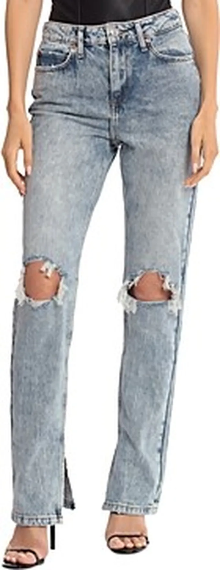 Avec Les Filles Cool Girl Distressed High Rise Straight Leg Jeans in Workshop Blue
