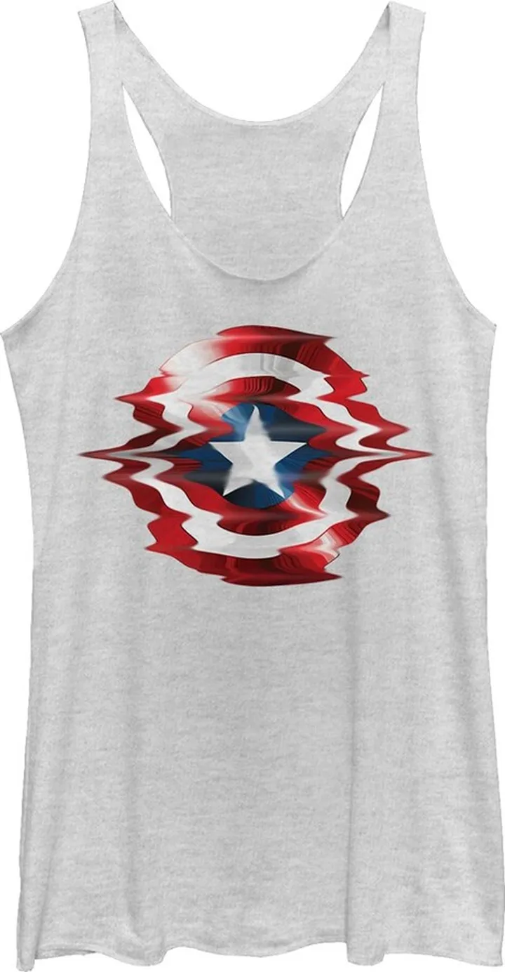 Women's Marvel Captain America Shield Glitch Racerback Tank Top - White Heather - Large