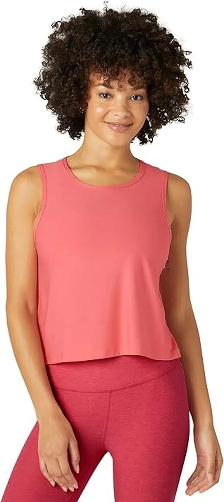 Beyond Yoga Featherweight New View Cropped Tank (Sun Kissed Coral Heather) Women's Clothing