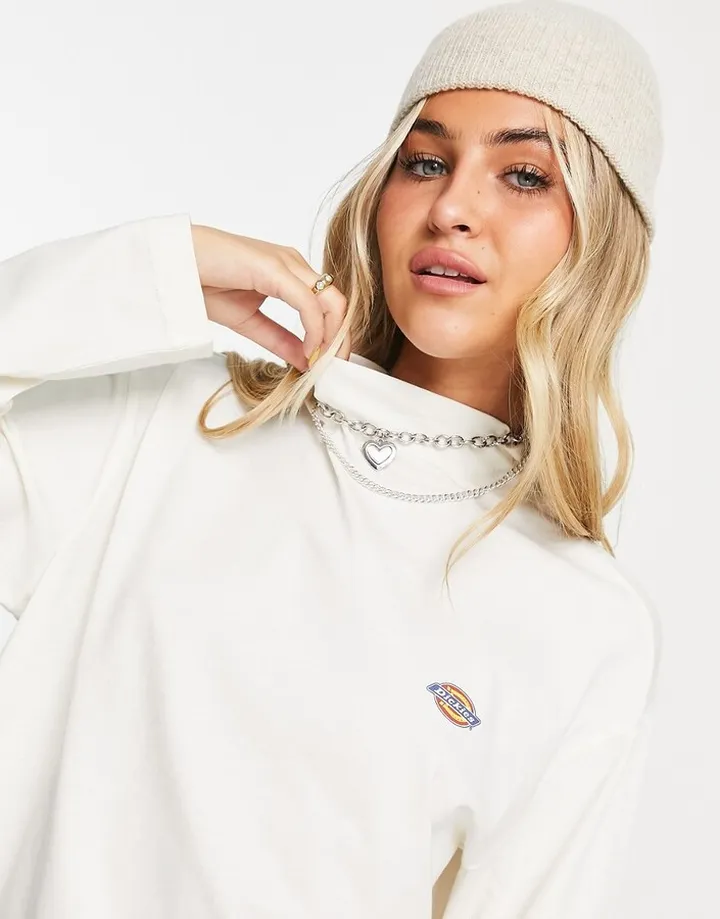 Dickies Mapleton high neck long sleeve t-shirt in off white
