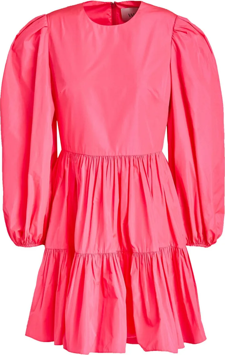 Gathered neon satin mini dress