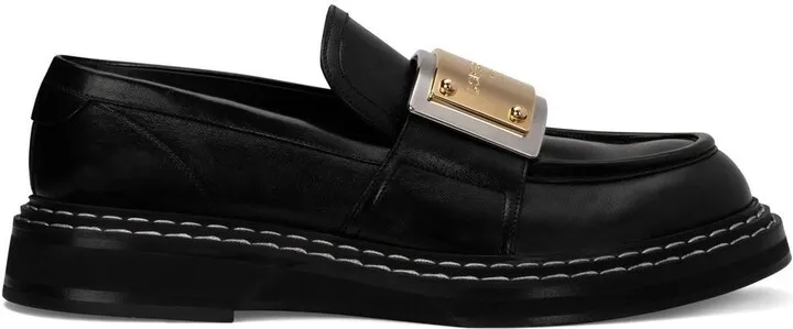Logo Plaque Leather Loafers