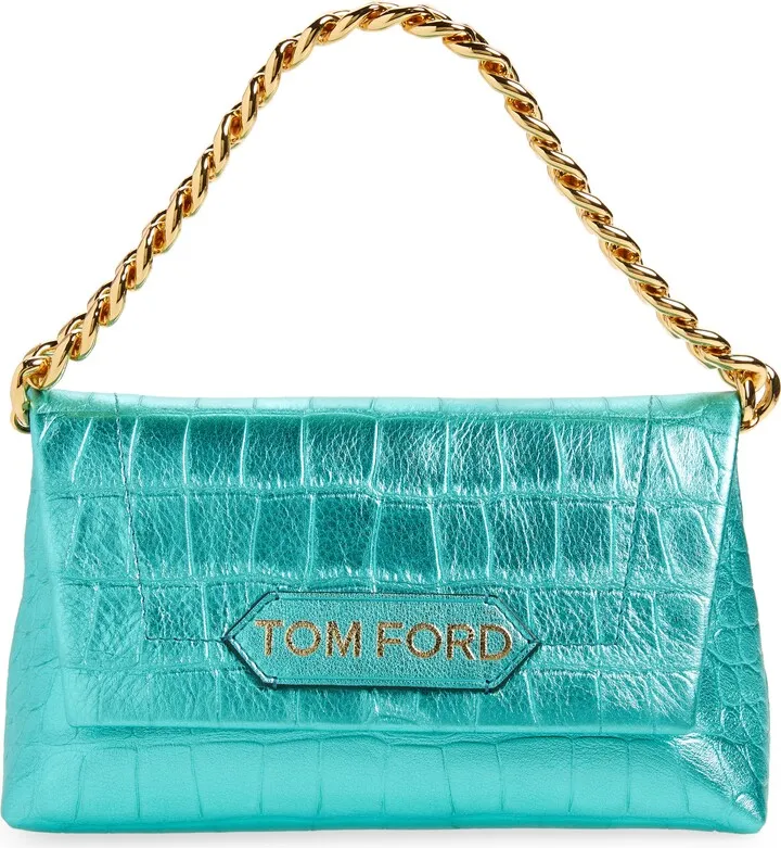 Mini Metallic Croc Embossed Leather Shoulder Bag