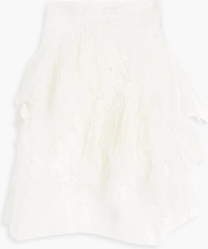 Layered flocked tulle and gauze mini skirt