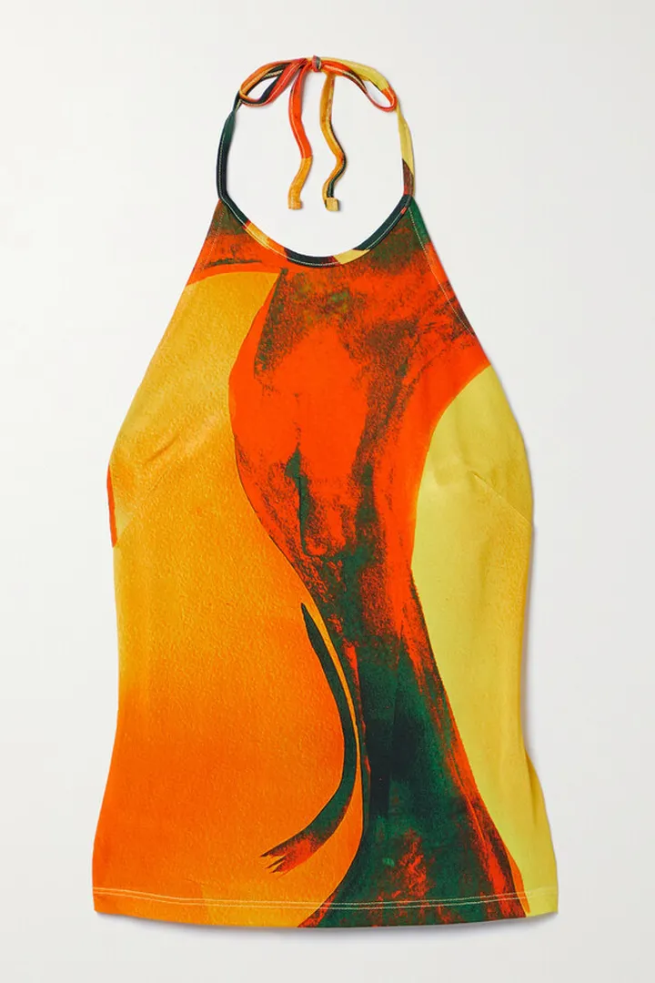 Louisa Ballou - Printed Stretch-jersey Halterneck Tank - Orange
