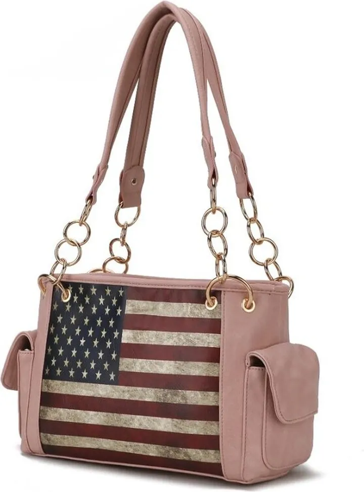 MKF Collection by Mia K Alaina Vegan Leather Women’s Flag Shoulder Bag - Pink