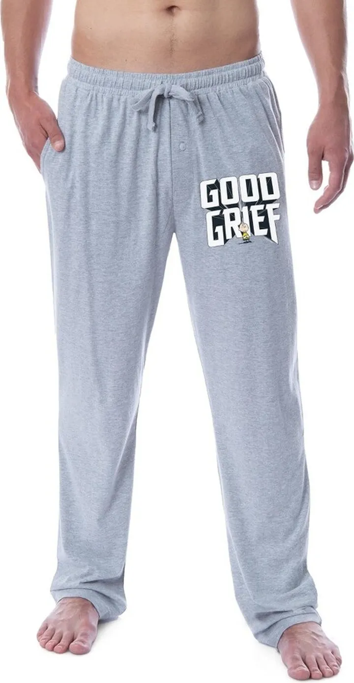 Peanuts Mens' Charlie Brown Good Grief Character Sleep Pajama Pants (XXX-Large) Grey