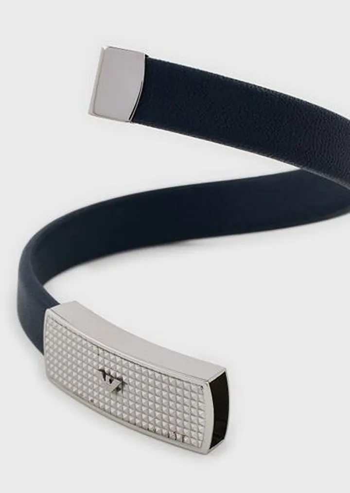 Blue Leather ID Bracelet