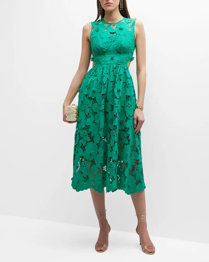 Sleeveless 3D Cotton Lace Midi Dress