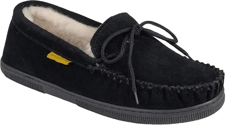 Vance Co. Genuine Sheepskin Moccasin Slipper (Black Genuine Suede) Men's Shoes
